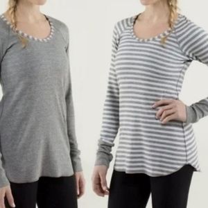 Cute Lululemon long sleeve reversible top. Grey and grey/white stripped size 6.